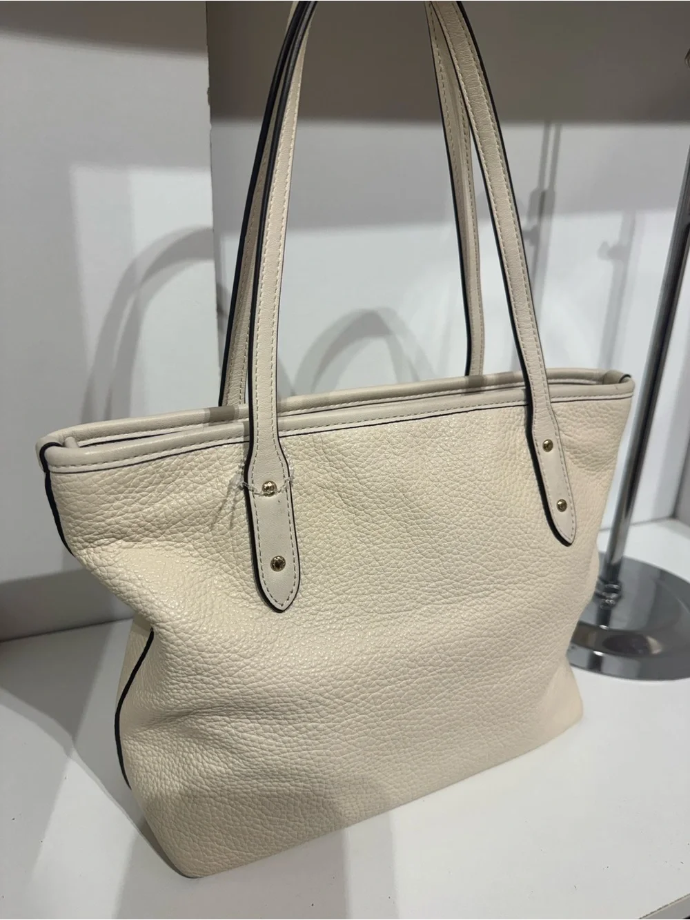 Coach Ivory Pebbled Leather Tote with Bow Accent